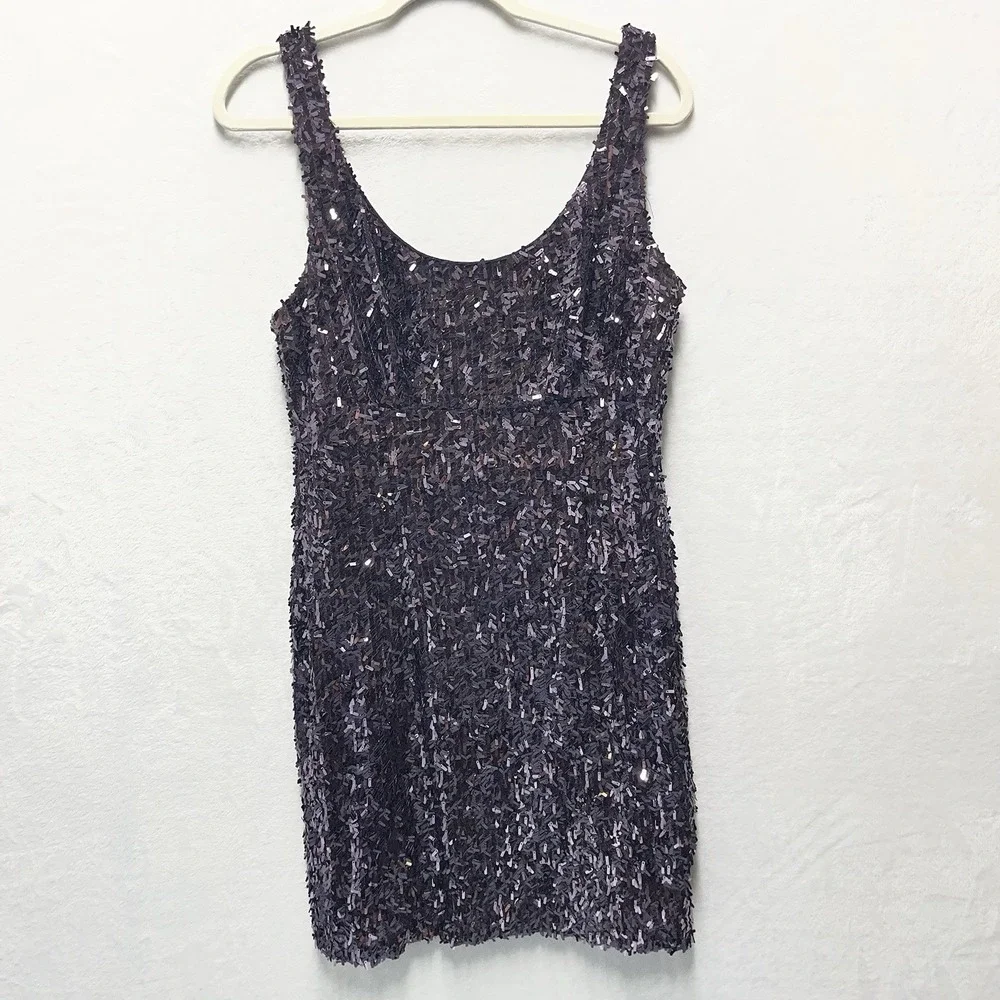 Suzi Chen for Maggy Boutique Sequin Mini Dress Womens 14 Purple Cocktail Party